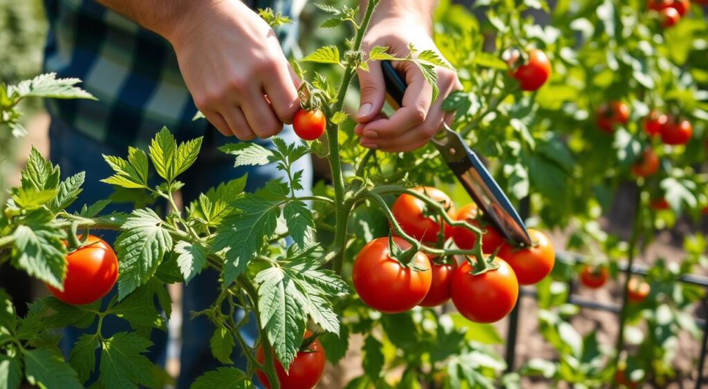 Removing tomato suckers