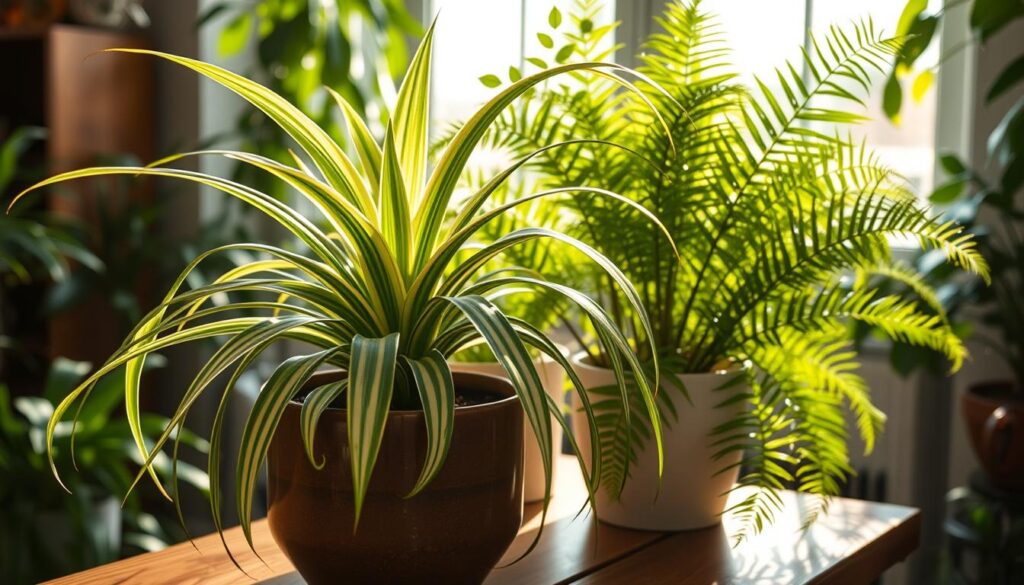 spider plant and boston fern