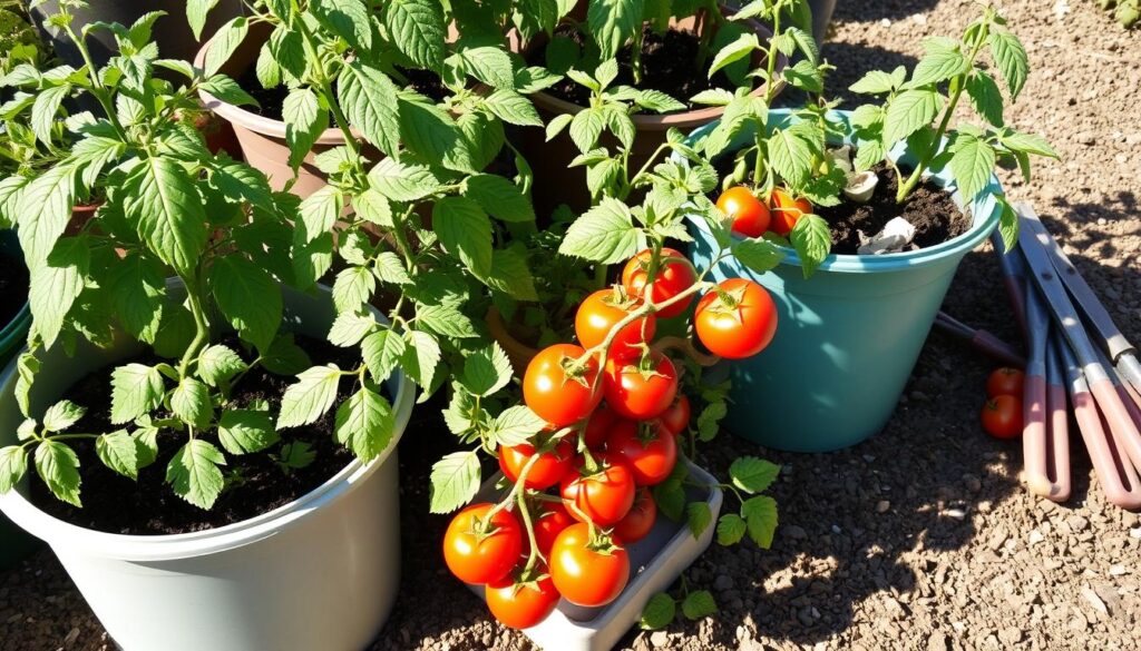 Tomato planting in containers