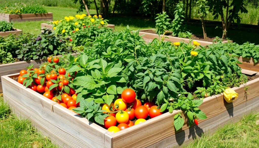 Vegetable Garden Beds with Diverse Plants