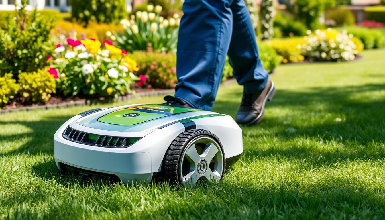 Segway Navimow 1 Series robotic lawn mower cutting grass on a sunny day - top 5 robotic lawn mowers 2025