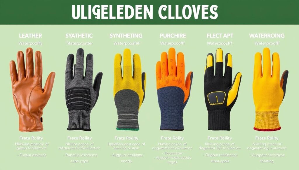 Comparison of different garden glove materials and features showing key protection elements - Garden Gloves 2025 Buyers Guide