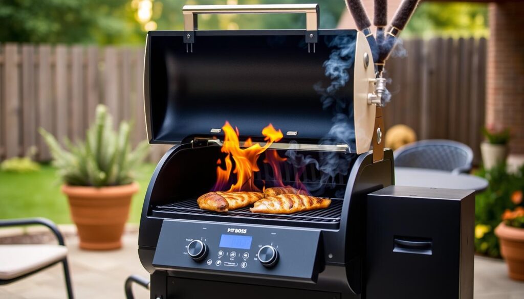 Pit Boss PB440FB1 pellet grill with flame broiler in action - Top Pellet Smoker Grills for 2025