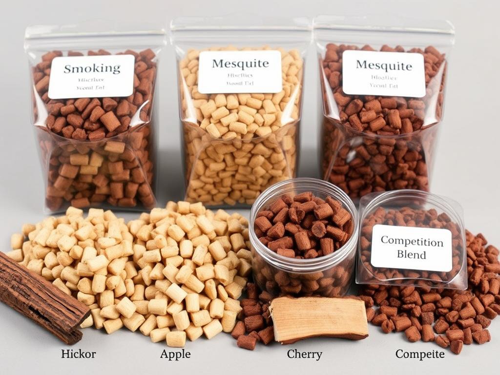 Various types of wood pellets displayed with different smoke flavors - Top Pellet Smoker Grills for 2025